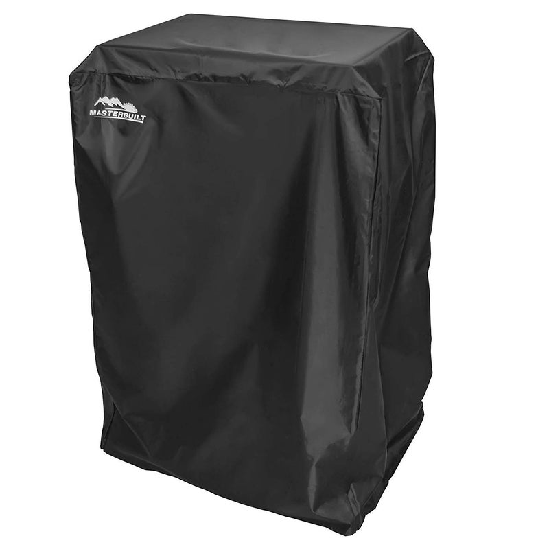 MasterbuiltÂ® 40-inch Propane Gas and Pellet Vertical BBQ Smoker Waterproof Cover with PVC Lining and Adjustable Drawstring in Black, Model MB20080318